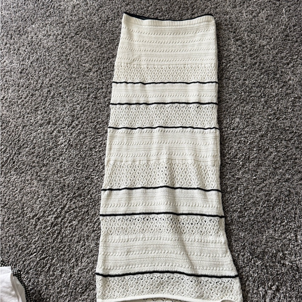Abercrombie & Fitch Cream Maxi Knit Skirt with Black Stripes